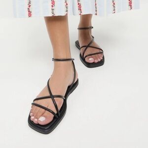 Loeffler Randall Noor Black Leather Flat Sandal